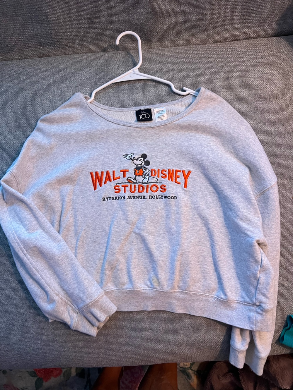 Disney Gray Crewneck Sweatshirt with Orange Walt Disney Studios Logo